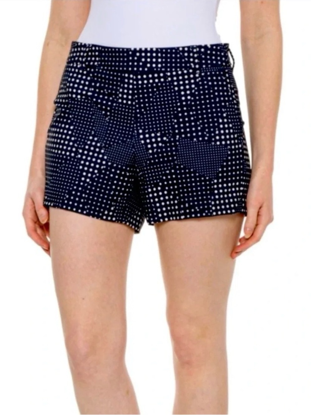 SPANX Navy White High-Waist Dot Patchwork Shorts